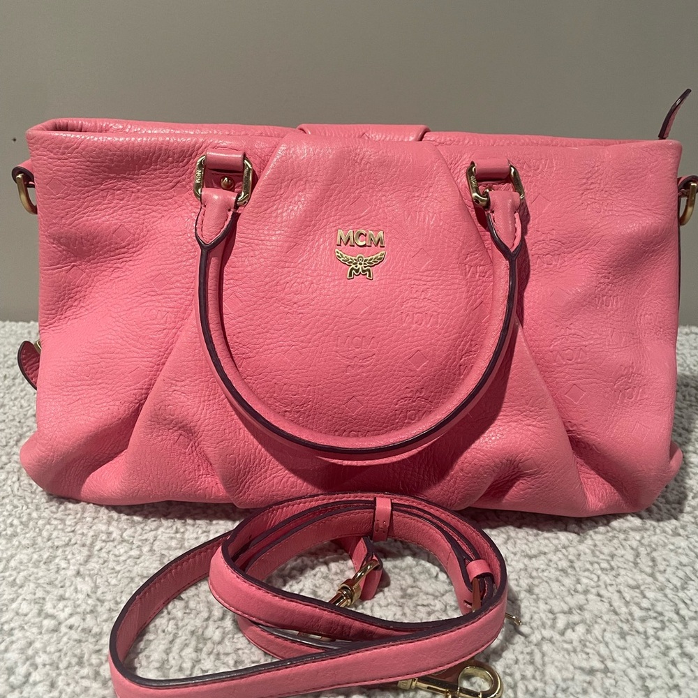 MCM Calfskin Ottomar Top Handle Bag Pink